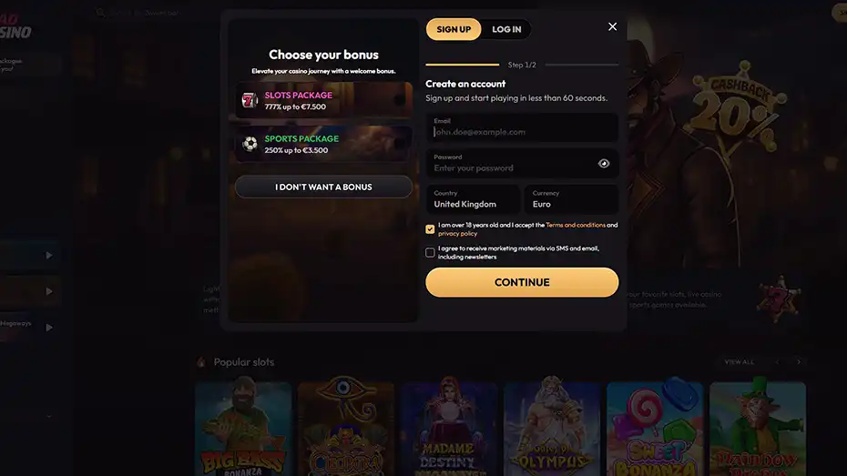 MadCasino Registration